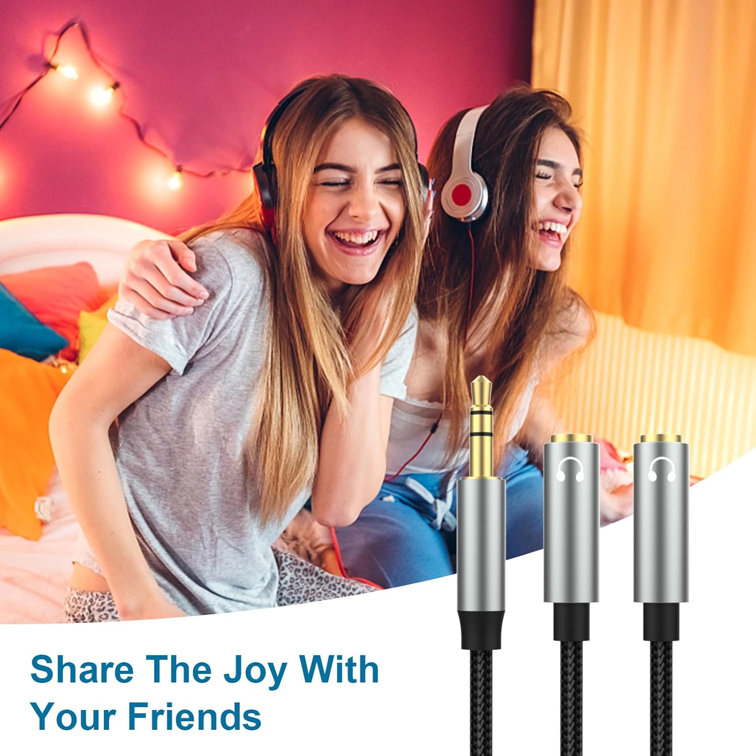 Cable divisor de conector de auriculares de 0.138 in, macho de 0.138 in a 2 hembras, cable de extensión para auriculares, cable divisor en Y de