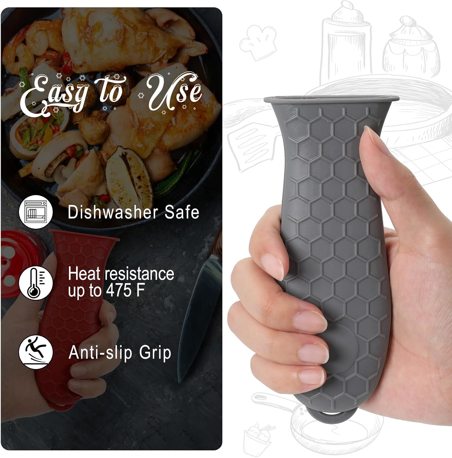 Joyhalo joyhalo – Juego de 6 fundas para mango de sartén de hierro fundido, resistentes al calor, fundas de mango de sartén de hierro fundido,