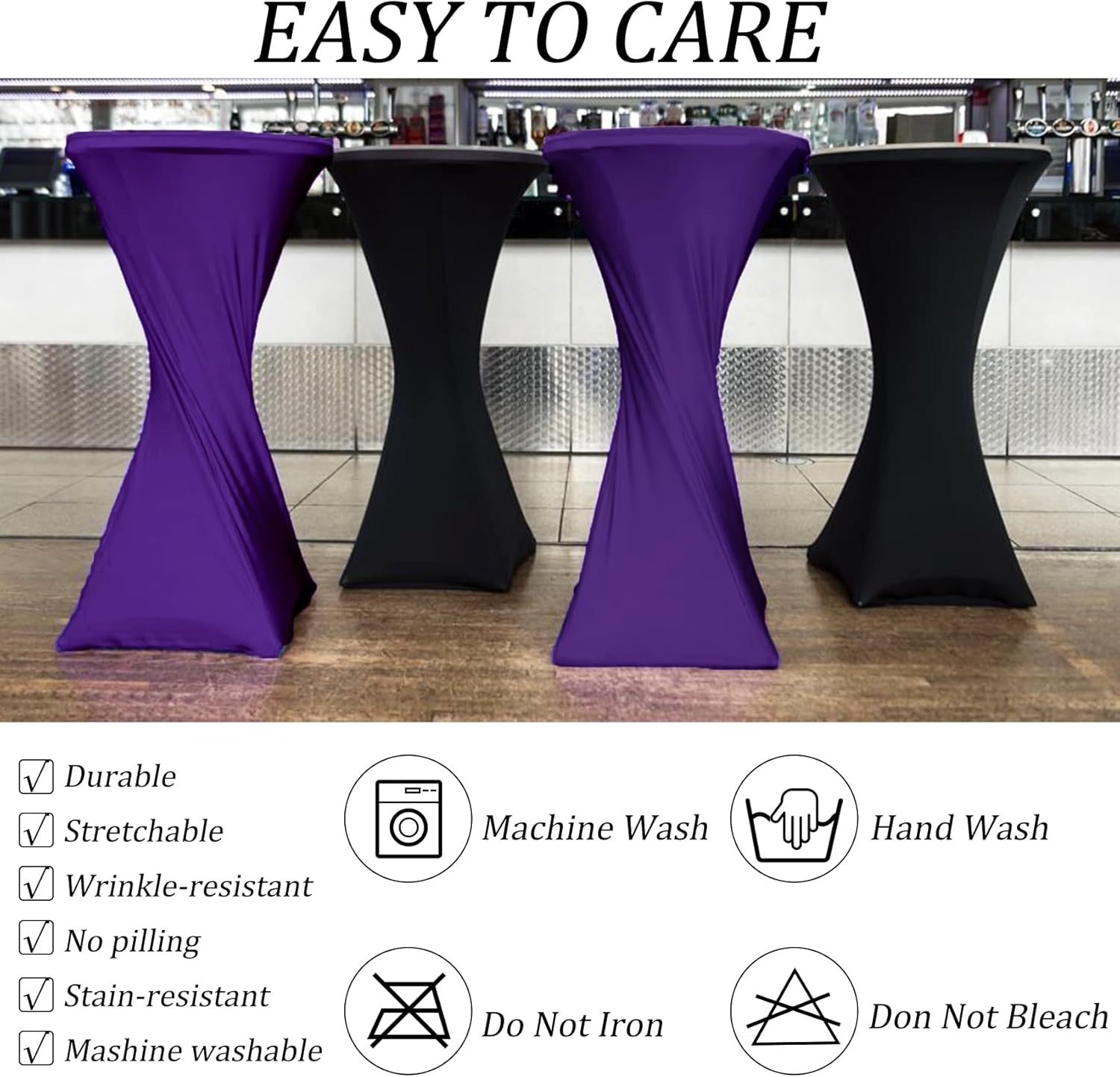Paquete de 4 manteles de elastano para mesa de cóctel de 32 x 43 pulgadas, manteles cuadrados elásticos con esquinas cuadradas, mantel redondo de
