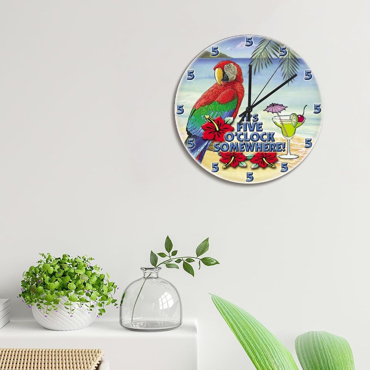 ArogGeld Reloj de pared de playa tropical en algún lugar, reloj de pared redondo de 15 pulgadas, funciona con pilas, silencioso, sin tictac, reloj