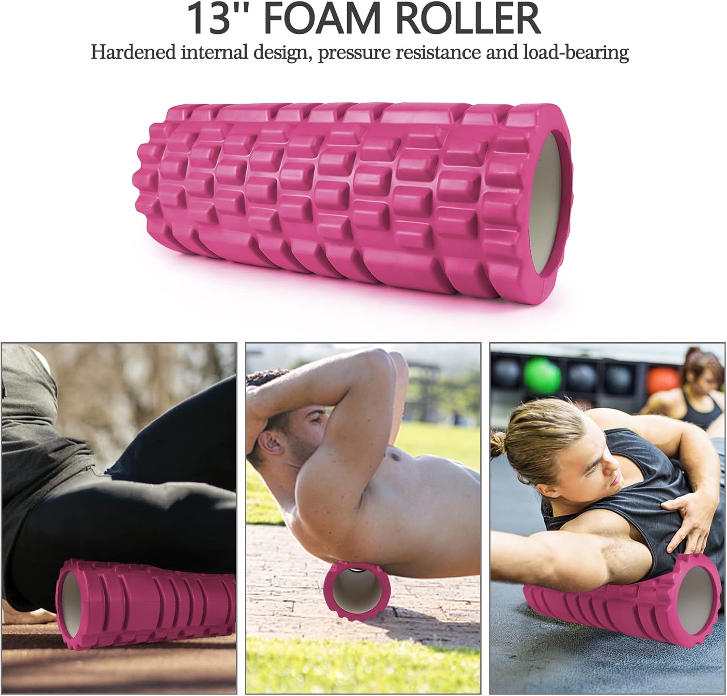 JOYENERGY Juego de rodillos de espuma 5 en 1, rodillo de espuma de punto gatillo, barra de masaje, bola de masaje, correa de estiramiento para