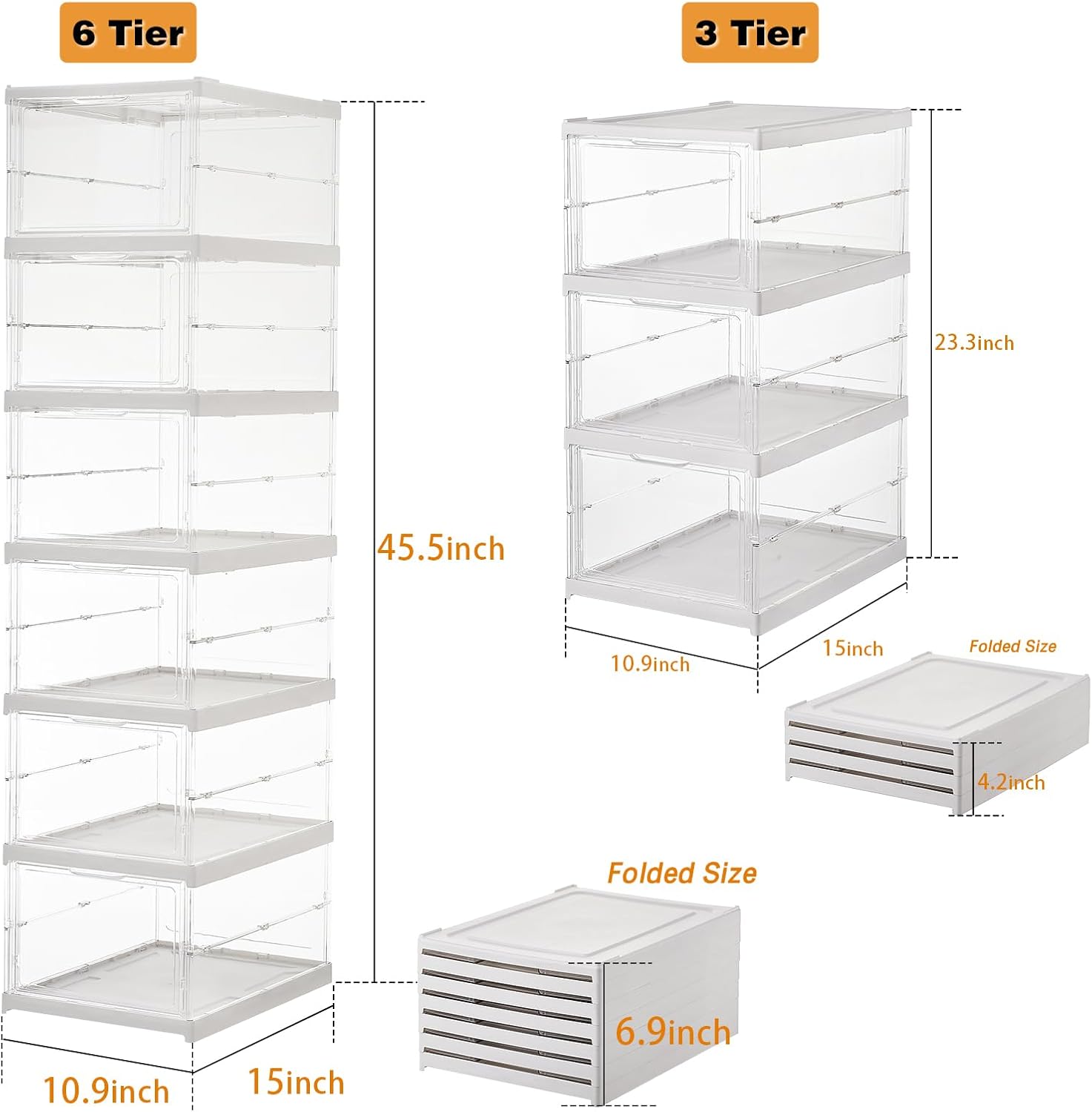 Cajas de almacenamiento de zapatos apilables transparentes, no requiere montaje, organizador de zapatos transparente con tapas, estante de plástico
