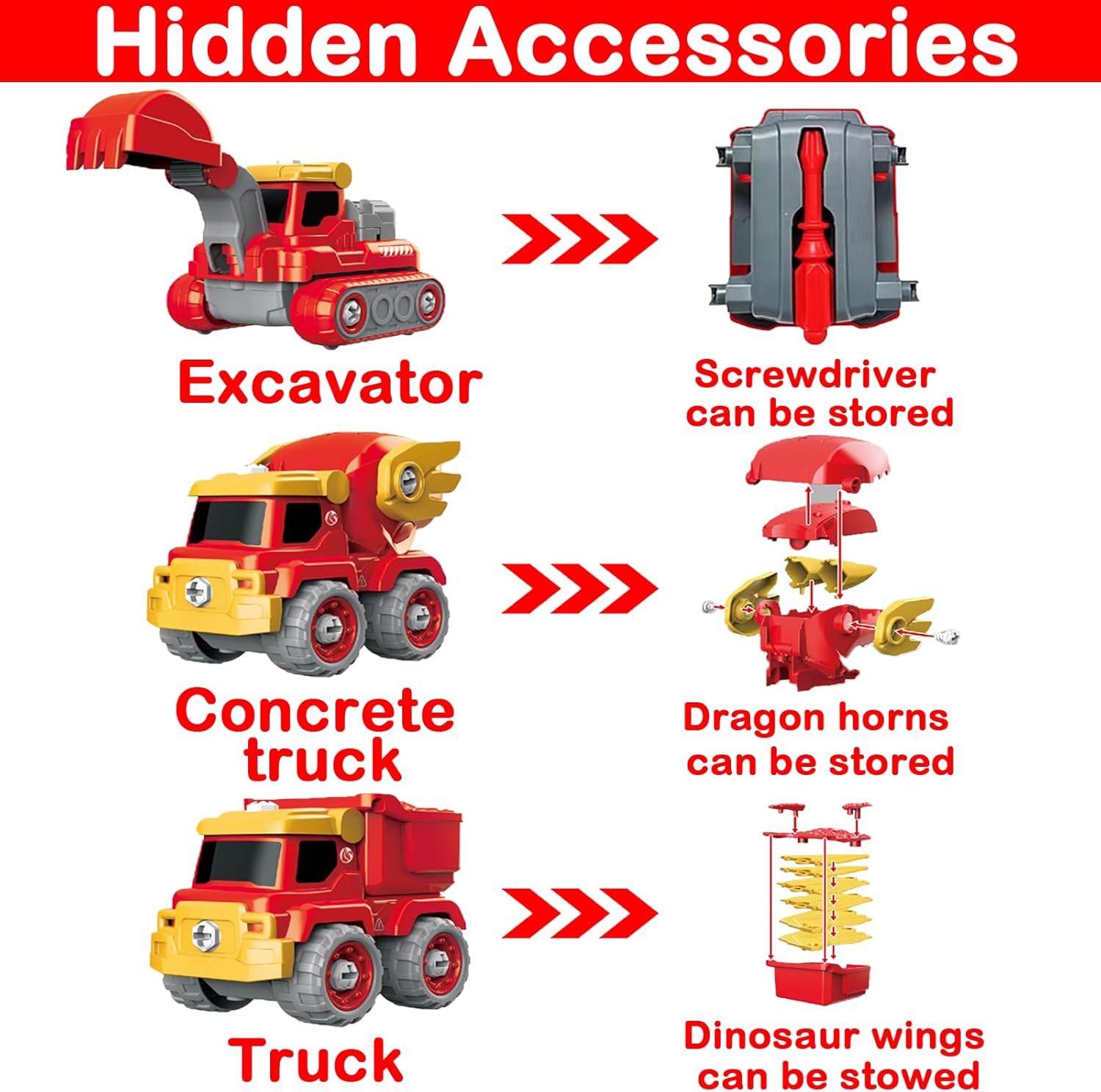 CREAMKIDS – Juego de auto de ingeniería desarmable, 5 en 1, vehículos de construcción, se transforma en robot de pterosaurio, juguete de