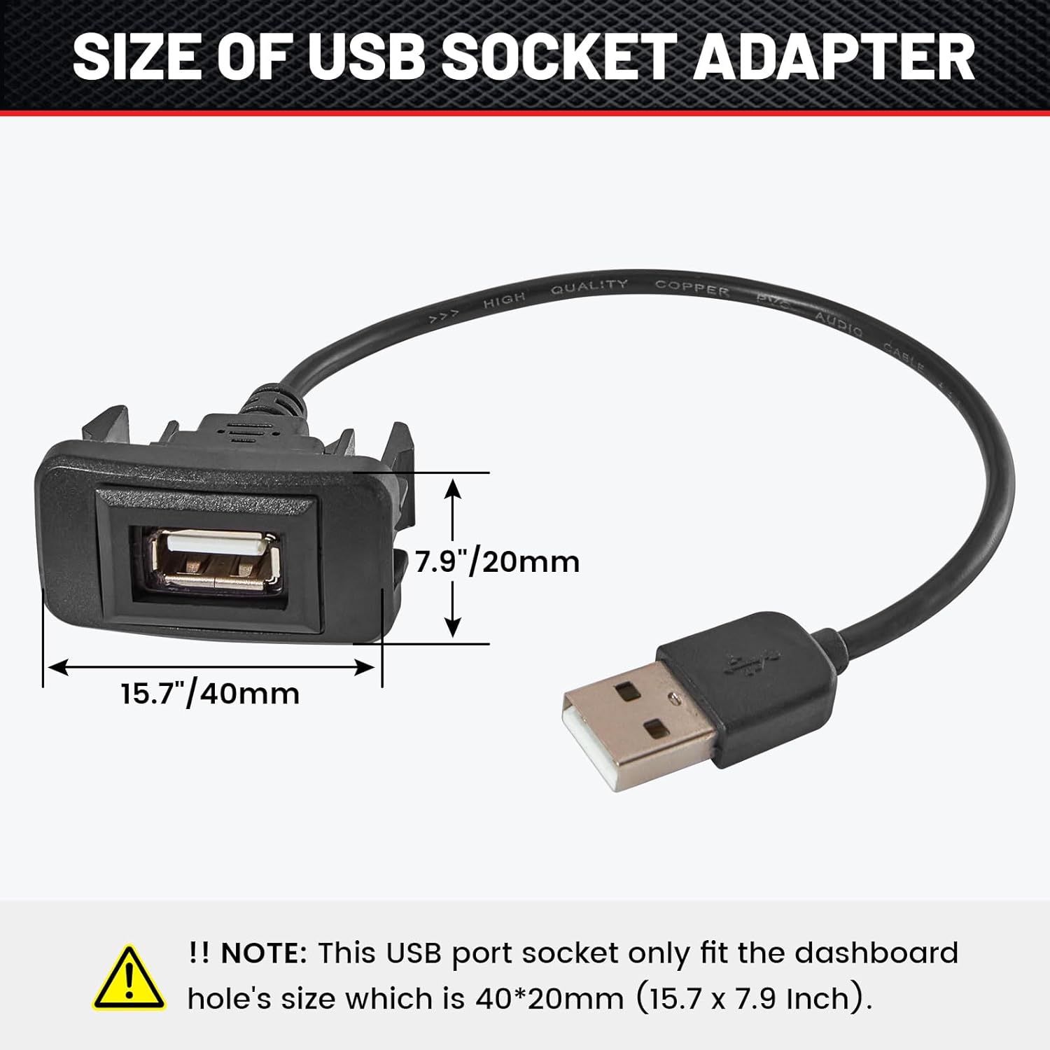 RED WOLF Adaptador de enchufe USB macho a hembra de 15.7 x 7.9 para Toyota 2003-2006 Hilux Vigo 4Runner Montaje empotrado Cuadrado USB Panel de