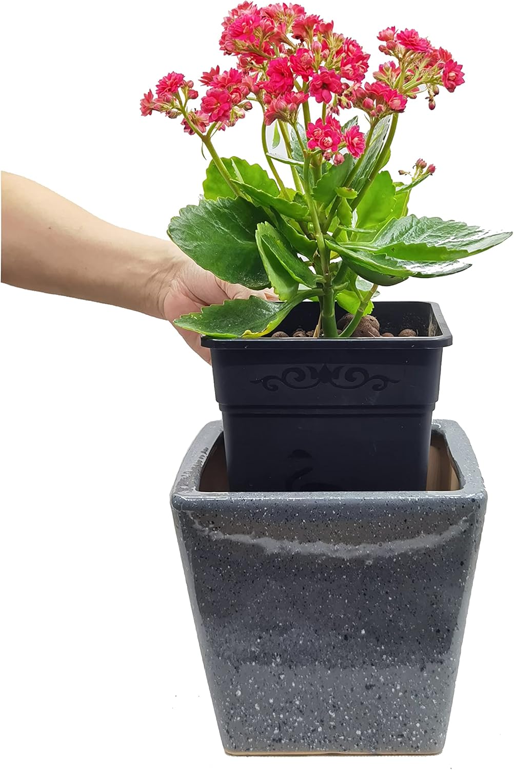 Macetas cuadradas de plástico de 2 galones para plantas de interior y exterior, paquete de 10 con agujeros de drenaje, color negro