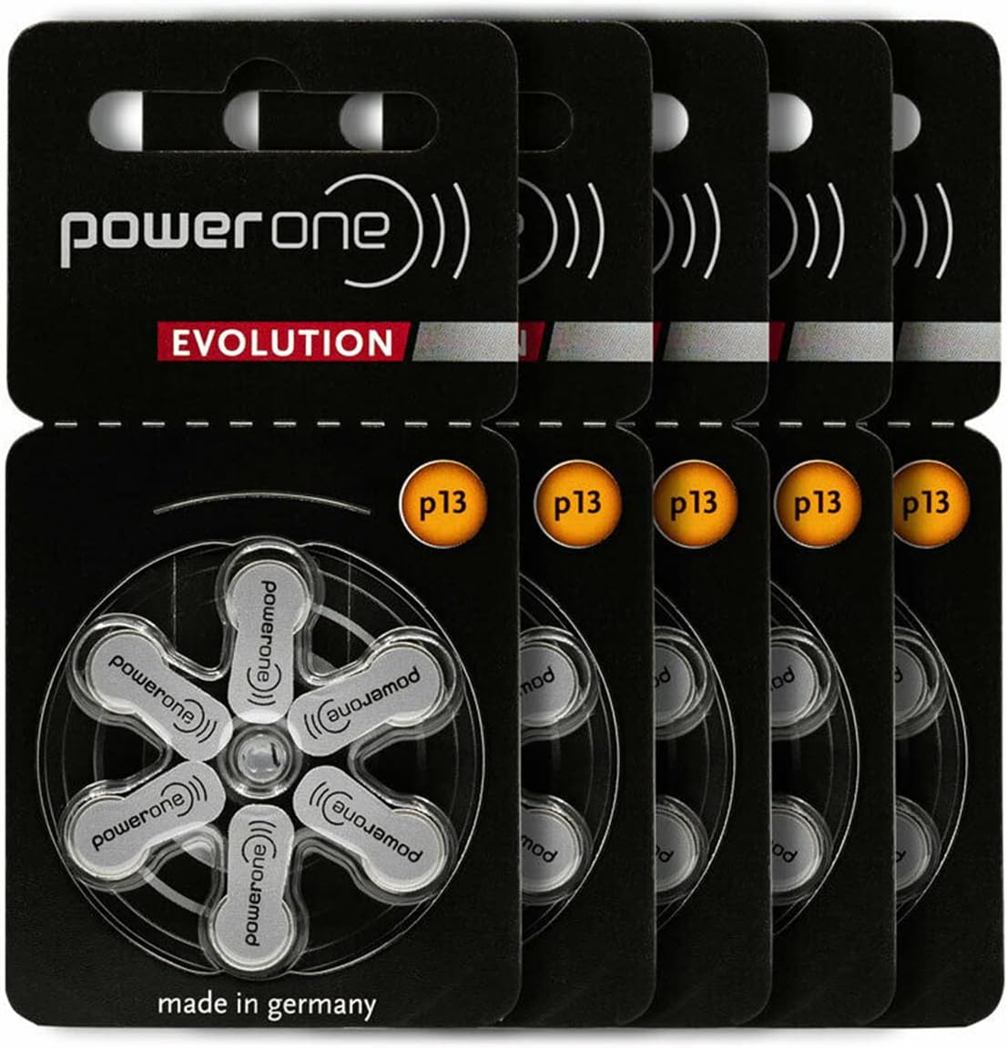 PowerOne Evolution Size 13 – Baterías para audífonos  1.45 V Zinc Air con duración mejorada de la batería (30 baterías)