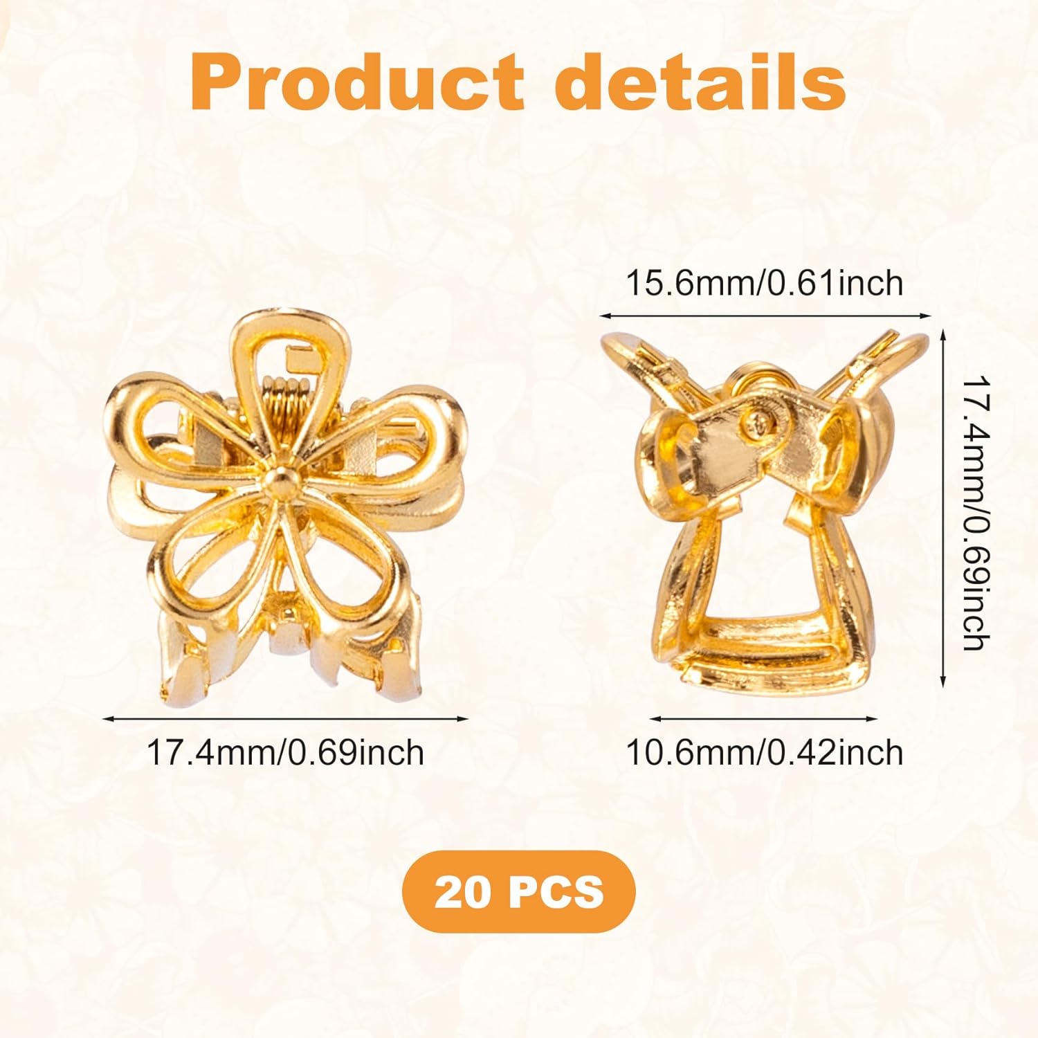 20 pinzas pequeñas de flores de 0.69 pulgadas, pequeños clips dorados para el cabello, accesorios de metal para mujeres, niñas, adolescentes,