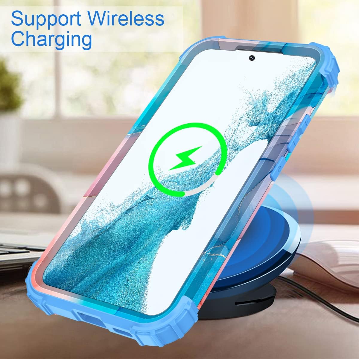 Fingic Funda Samsung Galaxy S22 Plus de mármol 3 en 1, protección híbrida de policarbonato duro, silicona suave, resistente, a prueba de golpes,
