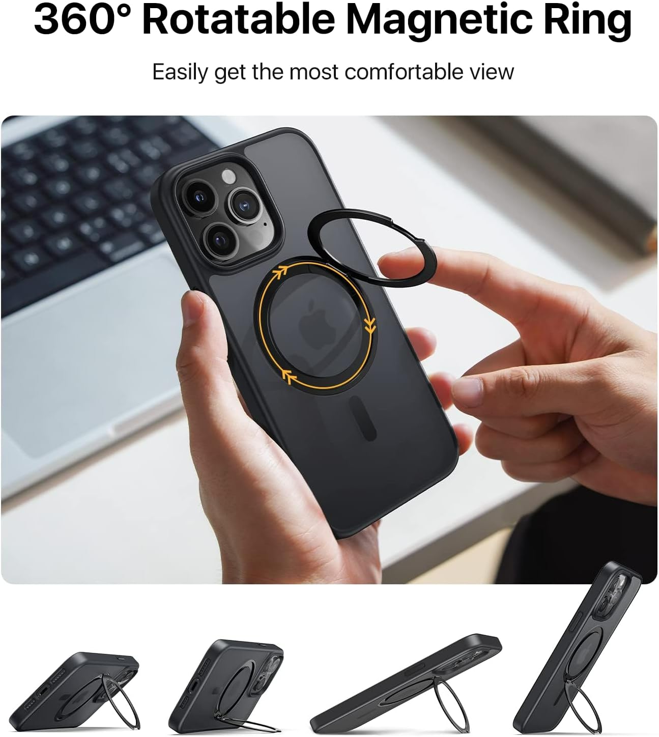Danmus Funda para iPhone 15 Pro con soporte de anillo de 360 compatible con MagSafe protección militar contra caídas, funda magnética a prueba de