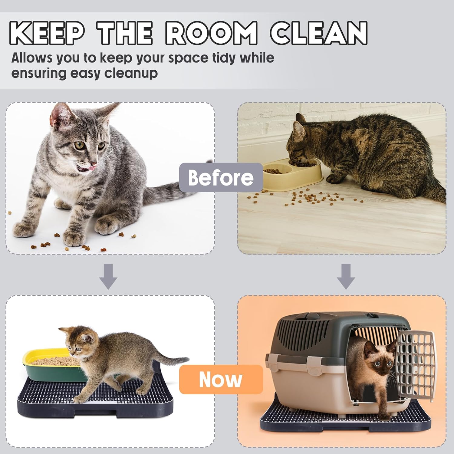 2 alfombrillas de arena para gatos para caja de arena para gatos, alfombrillas de resina con cepillo de limpieza, tapete pequeño impermeable para