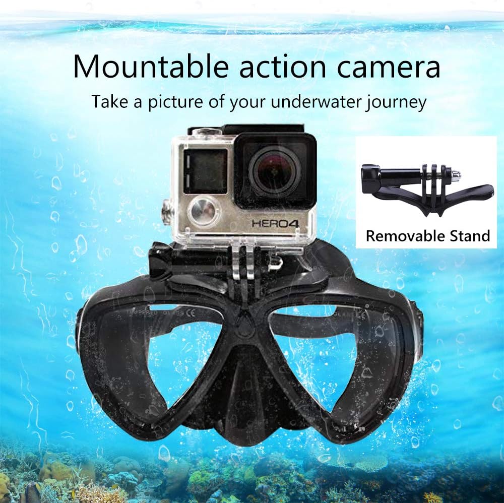 Action Cameras – Juego de esnórquel de silicona para buceo con parte superior seca, máscara panorámica de buceo de vidrio templado con pieza de boca