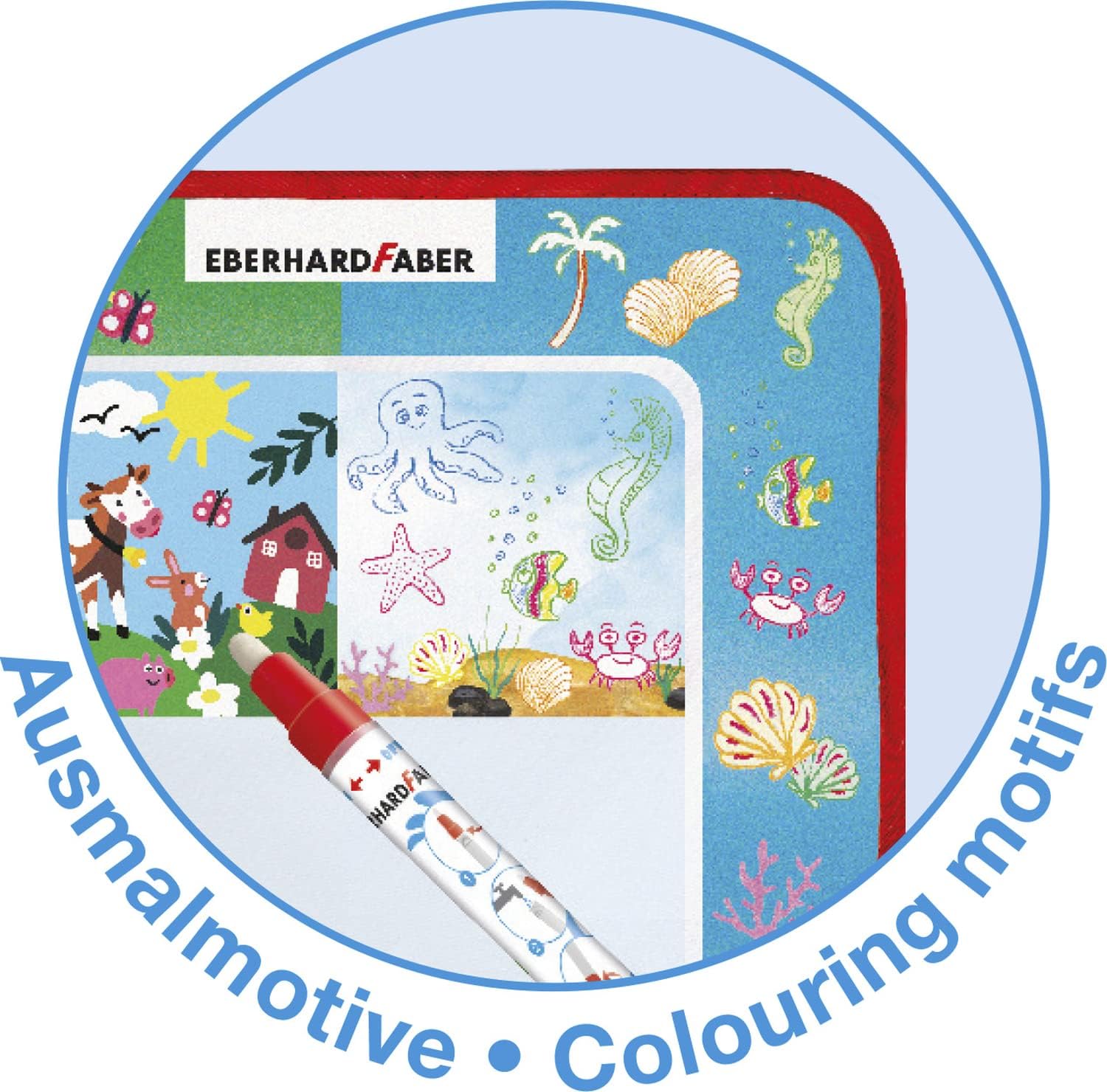 Eberhard Faber 524130 – Aqua Fun – Alfombrilla para jugar con agua, aprox. 12.6 x 12.6 in con 2 motivos para colorear y pintar superficie libre,