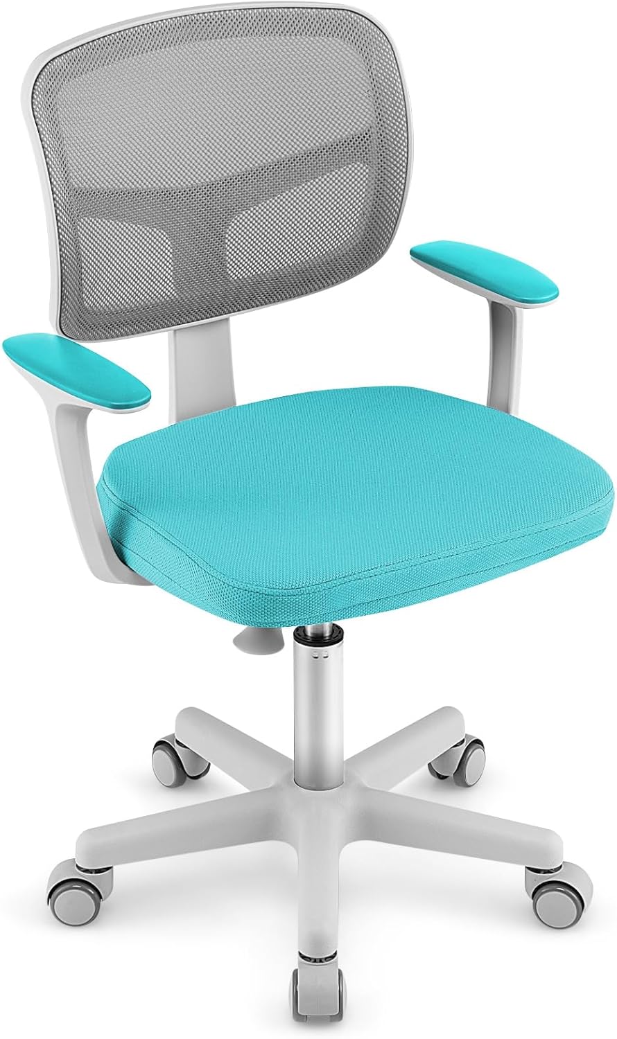 GLACER Silla de escritorio para niños con brazos, silla de estudio de malla ajustable de 330 libras con ruedas para niñas y niños, silla giratoria