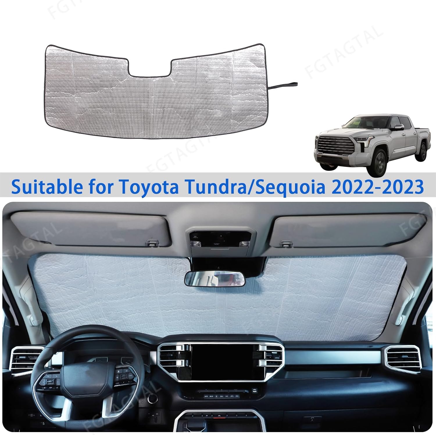 Parasol para parabrisas compatible con Toyota TundraSequoia 2022+, parasol plegable para ventana delantera, viseras de protección solar automática