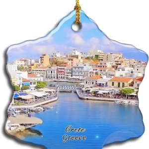 Greece Lake Voulismeni Agios Nikolaos Creta Adorno de Navidad de porcelana de doble cara Copo de nieve Souvenirs Farmhouse Home Living Room Decor se Greece Lake Voulismeni Agios Nikolaos Creta Adorno de Navidad de porcelana de doble cara Copo de nieve Souvenirs Farmhouse Home Living Room Decor se