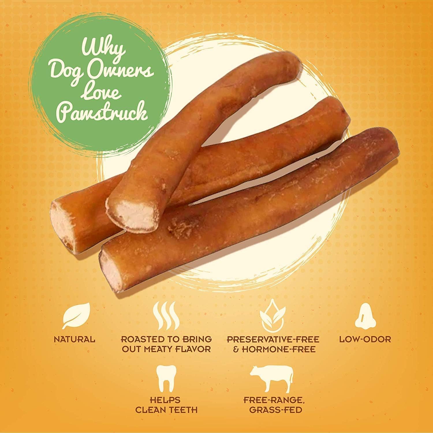 Pawstruck All-Natural 7″ Bully Sticks for Dogs – Best Long Lasting, Rawhide Free, Low Odor & Grain Free Dental Chew Treat – Healthy Single