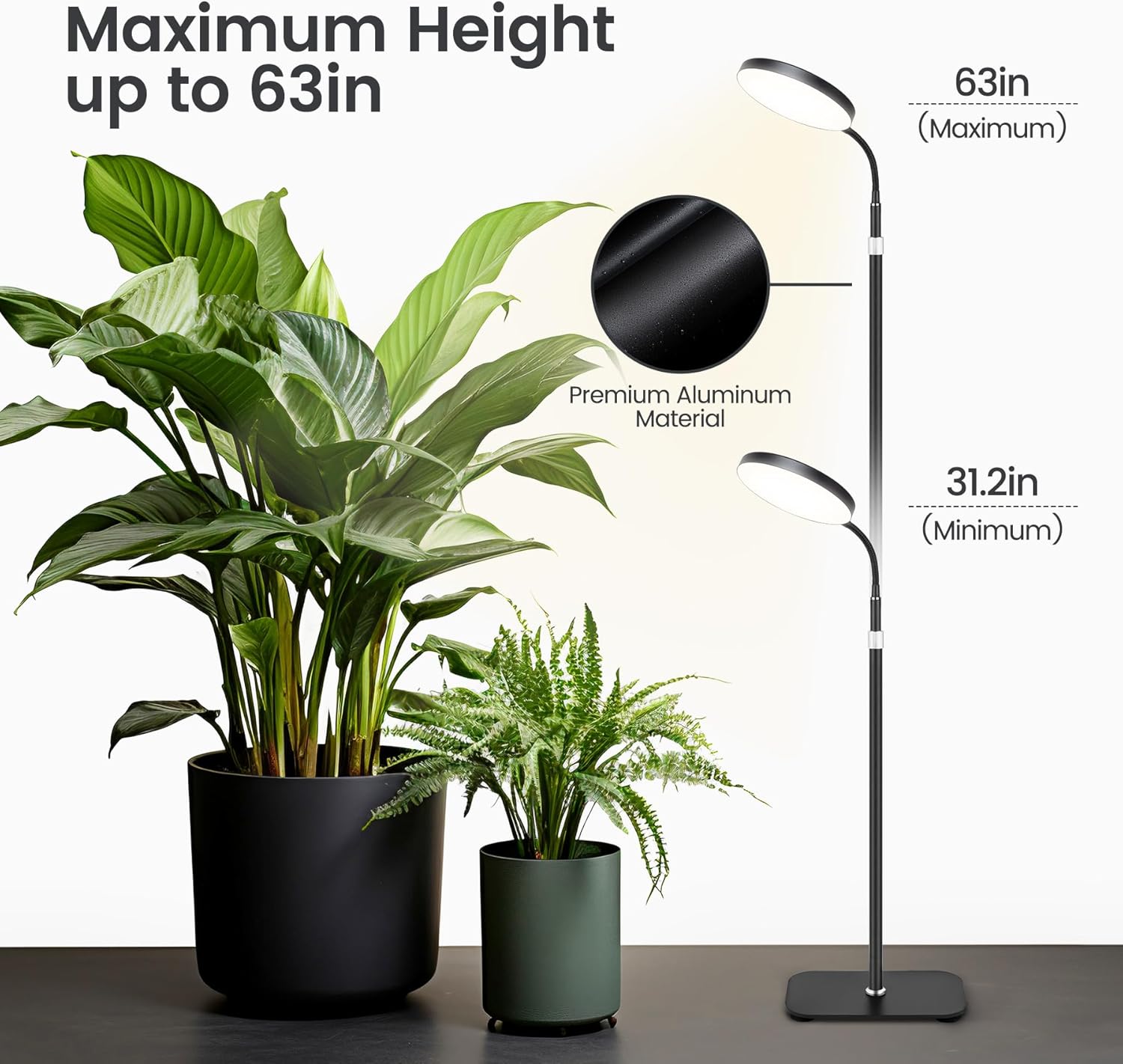 Luz de cultivo para plantas de interior, espectro completo, luces LED regulables de halo con temporizador automático para plantas grandes, altas y