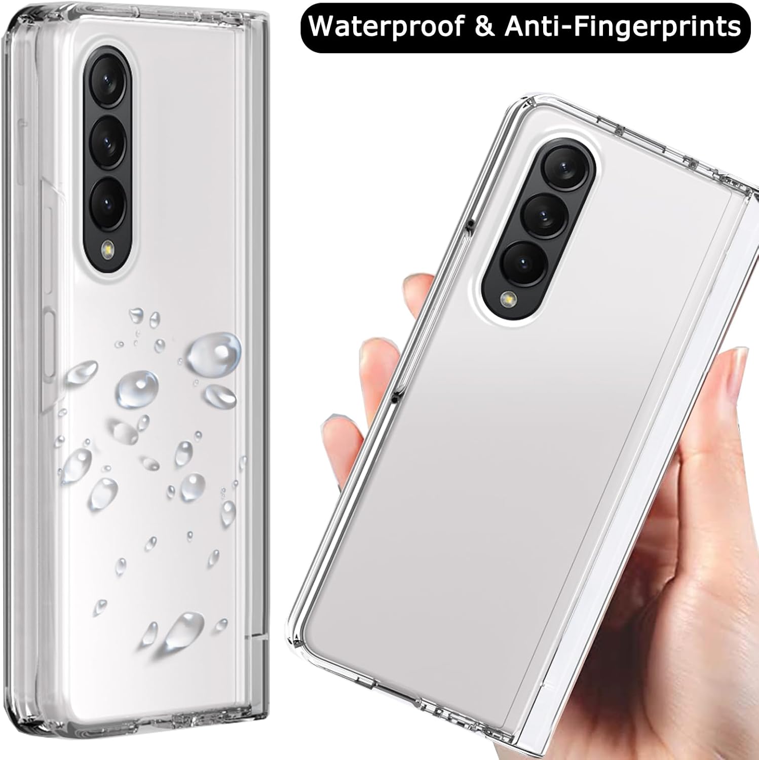 NINKI Funda transparente compatible con Samsung Z Fold 5 transparente con protector de pantalla, cuerpo completo, a prueba de golpes, protección de
