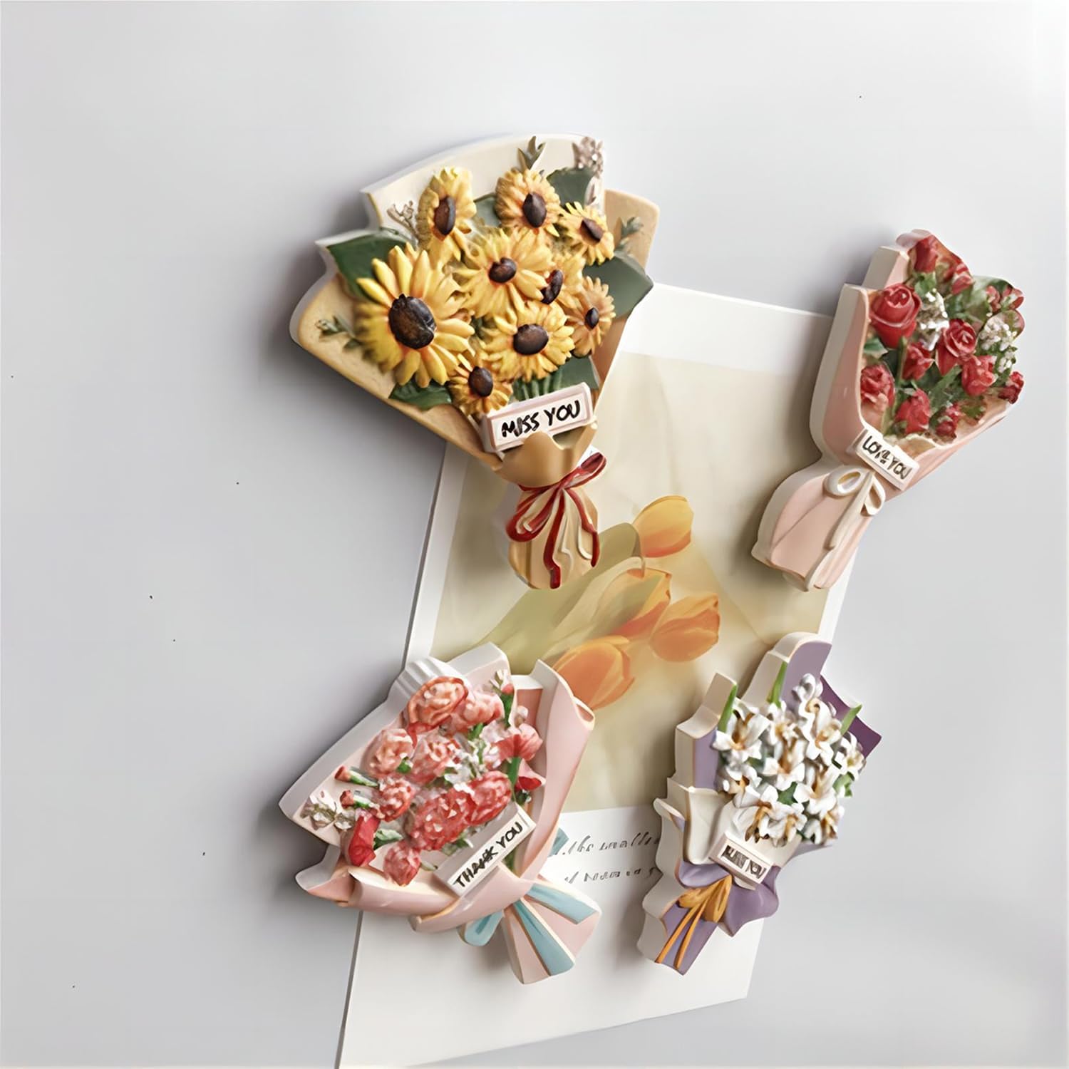 4 imanes de flores para refrigerador y 15 imanes creativos de resina 3D para refrigerador, gabinete de almacenamiento, pizarra blanca, decoración de