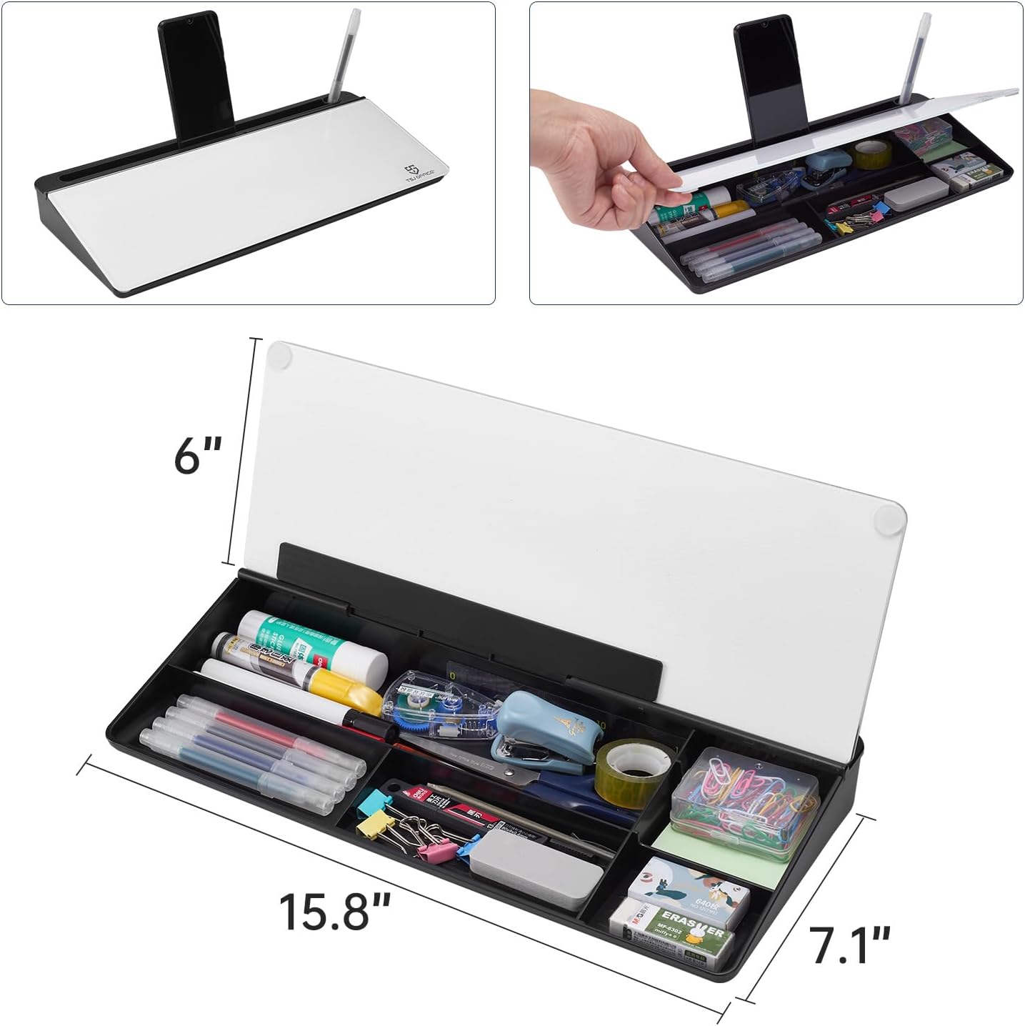 Pizarra blanca pequeña de cristal para escritorio de borrado en seco, soporte para teclado de computadora, almohadilla de superficie blanca con