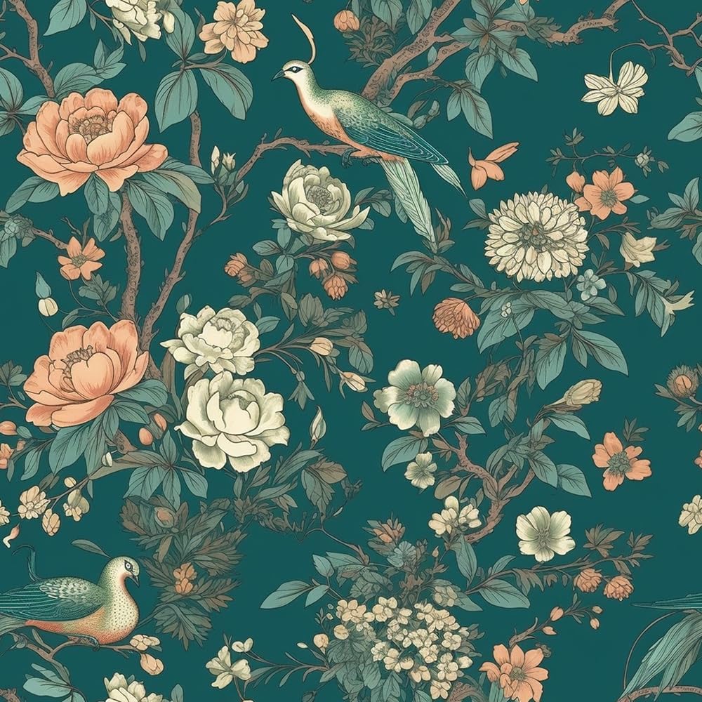 VistaPalette Papel tapiz autoadhesivo autoadhesivo de 18 x 236 pulgadas, diseño de flores, pájaros y grúas, papel de contacto extraíble, fácil de
