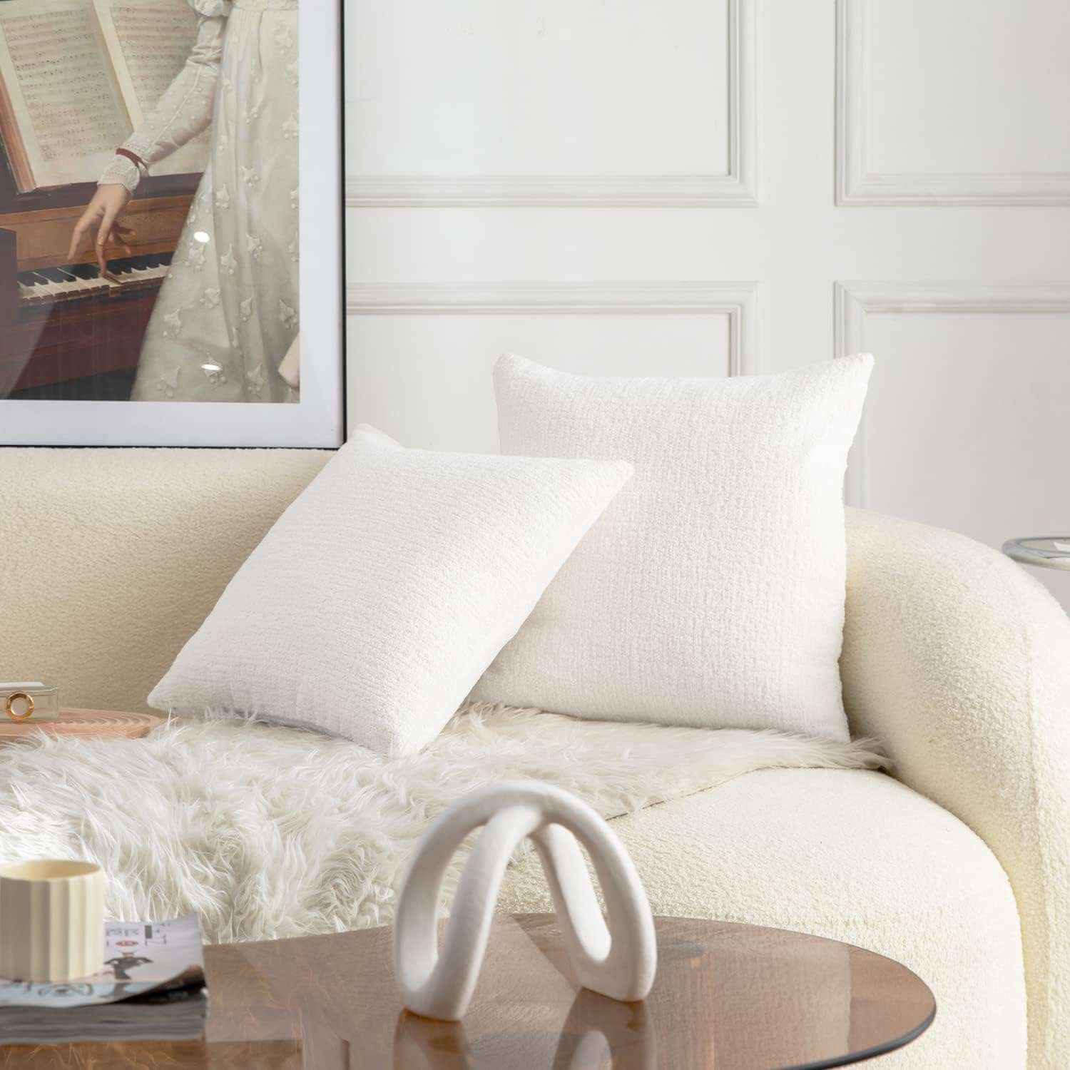 Fundas de almohada con textura de color blanco perla para cama y sofá, 16 x 16 pulgadas, paquete de 2