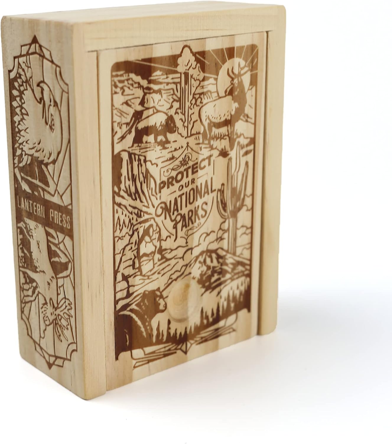 Proteja nuestros parques nacionales, baraja de cartas premium de 52 en caja de coleccionista de madera, imágenes de cartas únicas de los parques