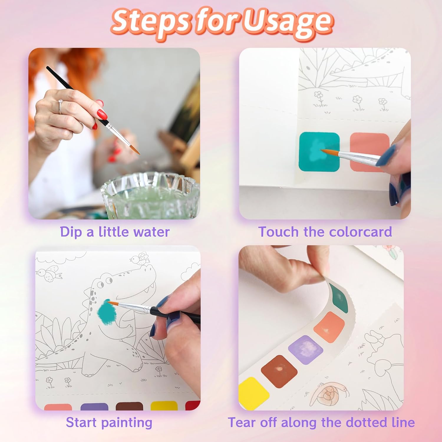 Paquete de 3 libros de acuarela para colorear para niños de 4 a 8 años, libros de pintura de acuarela de bolsillo, libros de pintura con agua para