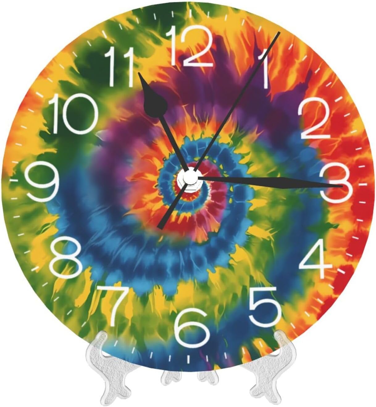 Reloj de pared redondo tribal étnico teñido anudado, silencioso, sin tictac, relojes decorativos de cuarzo a pilas, relojes de escritorio