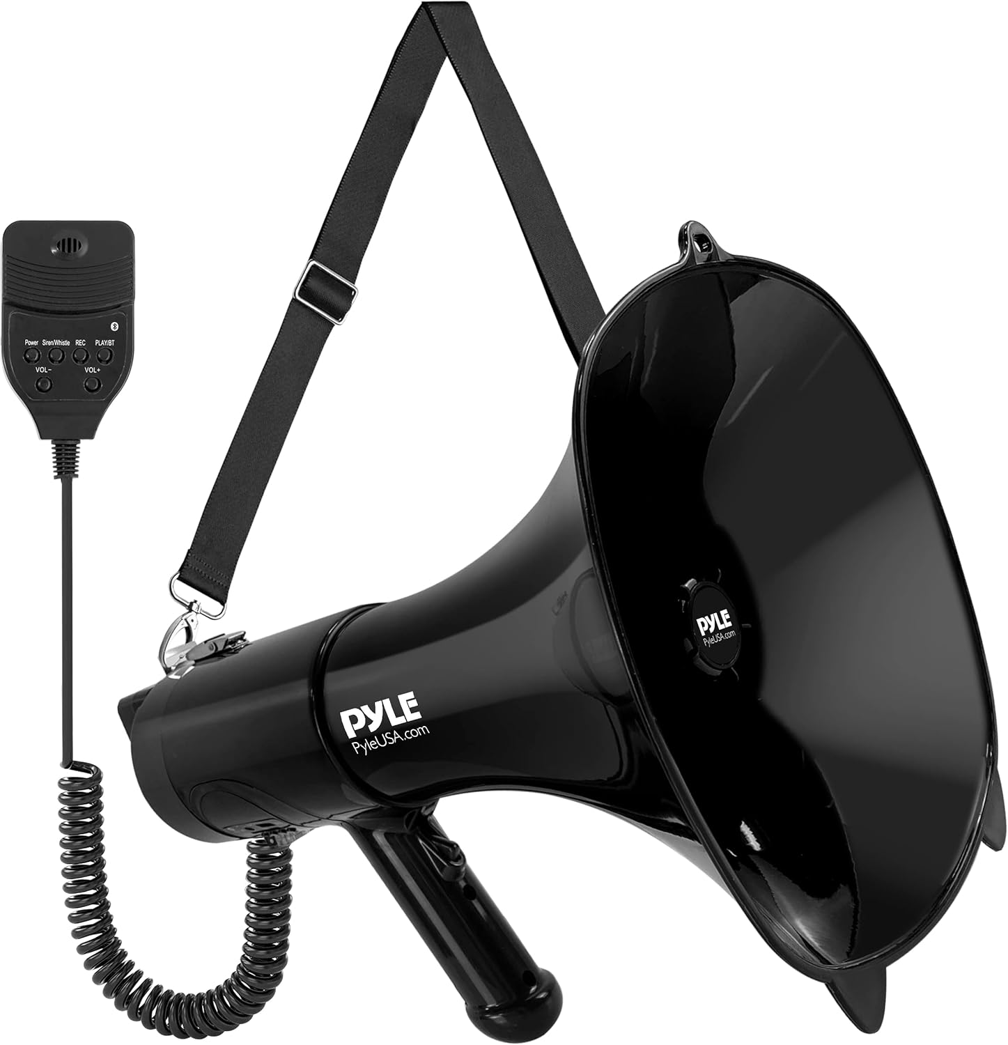 Pyle Bocina de megáfono cuadrada de 100 vatios, bocina de aire ruidosa ligera y portátil con entrada auxiliar (0.138 in) para MP3música, sirena