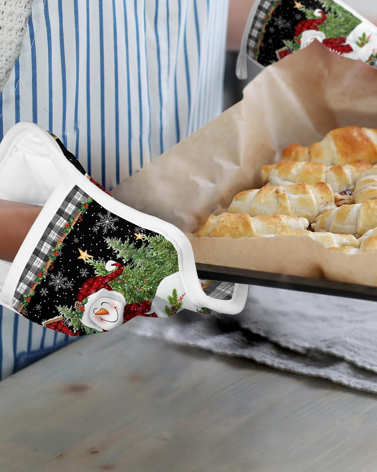 Juego de 5 soportes para ollas de Navidad para cocina, antideslizante y aislamiento térmico, juego de agarraderas de tela de toalla con bolsillo,