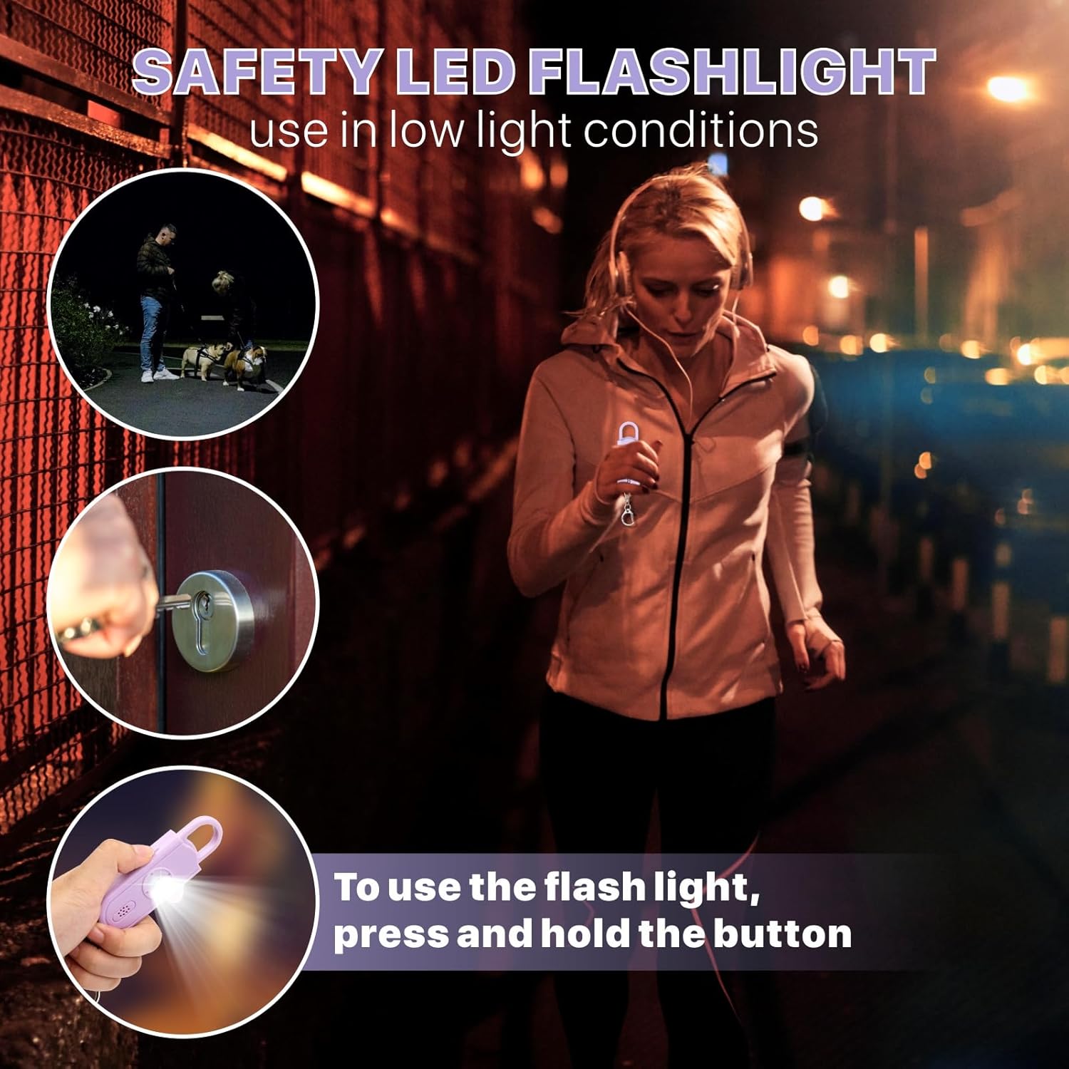 Safe Sound – Alarma personal con sonido seguro, paquete de 2 llaveros de alarma de seguridad de emergencia de 130 dB con luz LED estroboscópica,