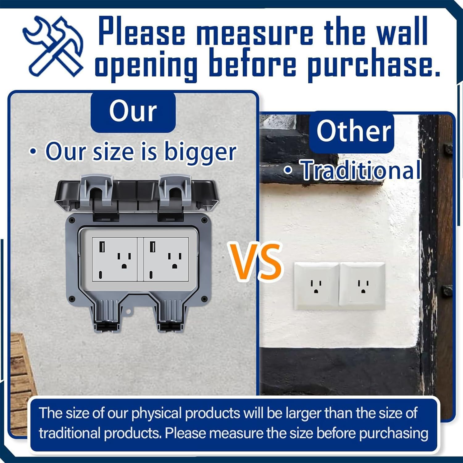 Toma de corriente para exteriores IP66 impermeable, 15A 110-250 V, enchufe para exteriores con puertos tipo C y USB, toma de corriente con cerradura