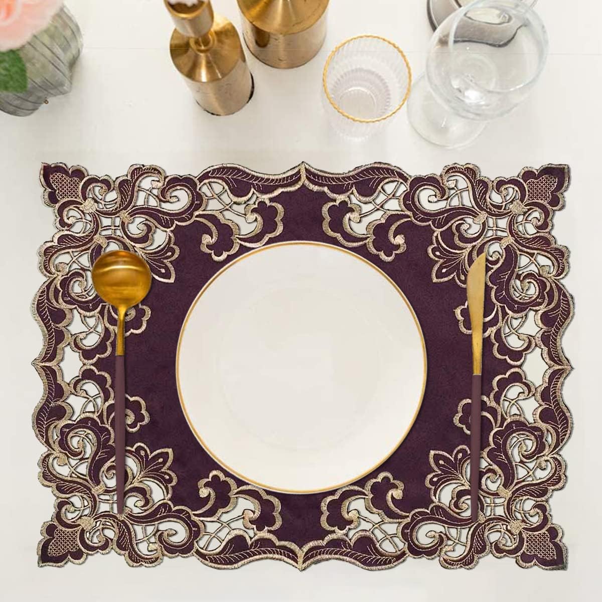 Manteles individuales  Juego de 4 hechos a mano con bordado europeo para recepciones de boda, banquetes, fiestas, cocina, comedor, mesa auxiliar,