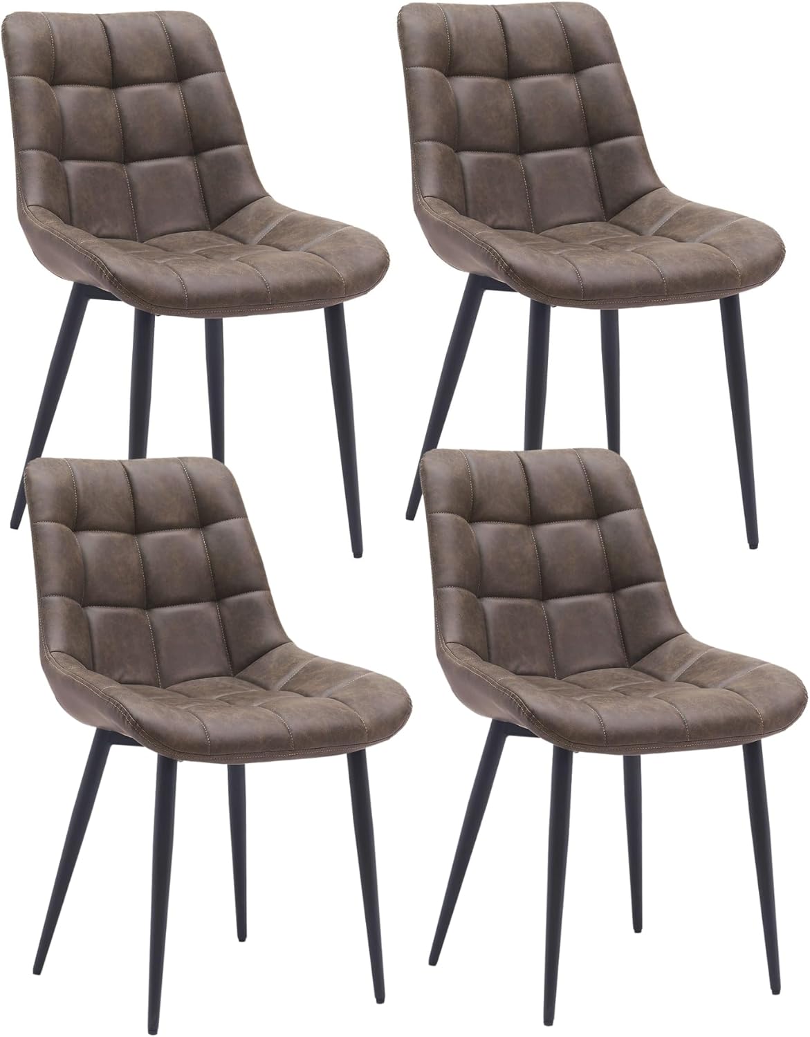 Juego de 4 sillas de comedor modernas, sillas tapizadas de piel sintética con patas de metal con diseño de rejilla cuadrada, silla auxiliar de