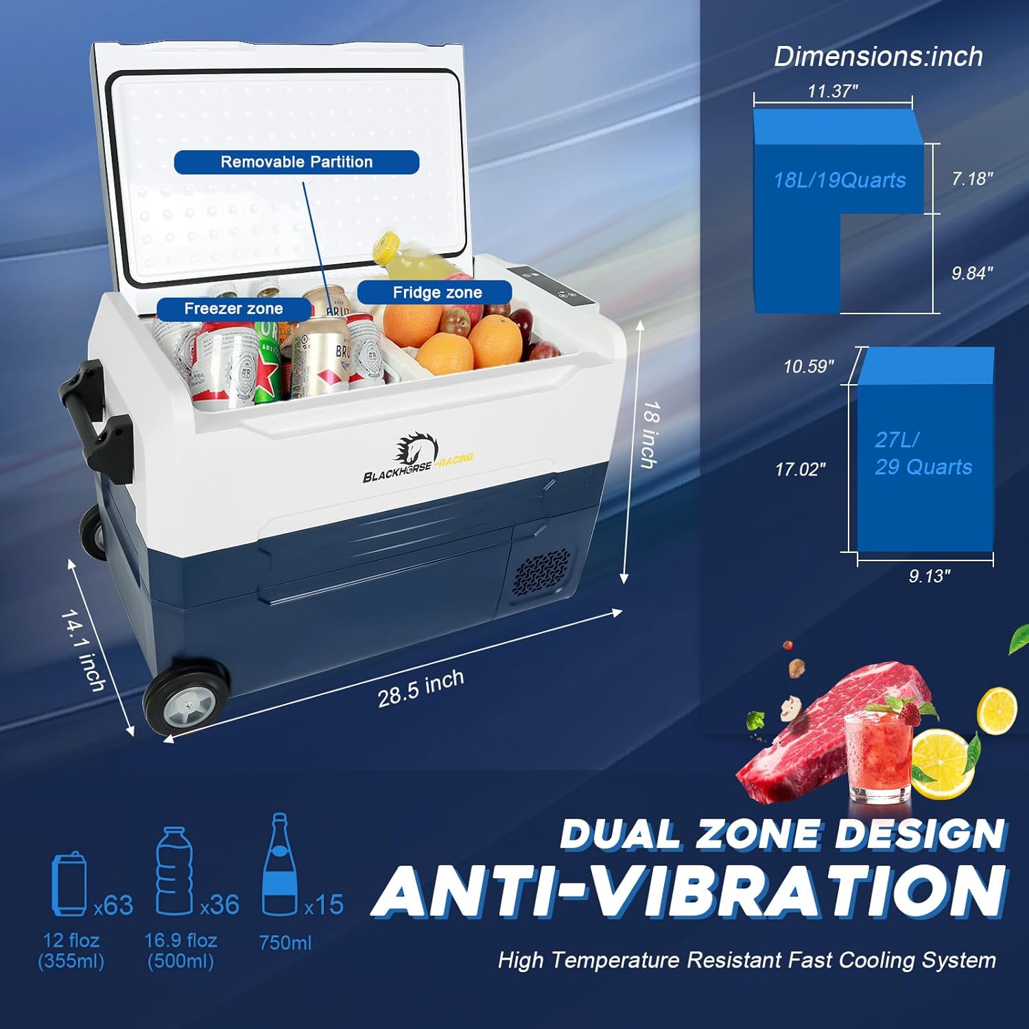 Refrigerador de coche de 12 voltios, congelador portátil de 53 cuartos (50 litros), refrigerador de coche de zona grande, control de aplicación