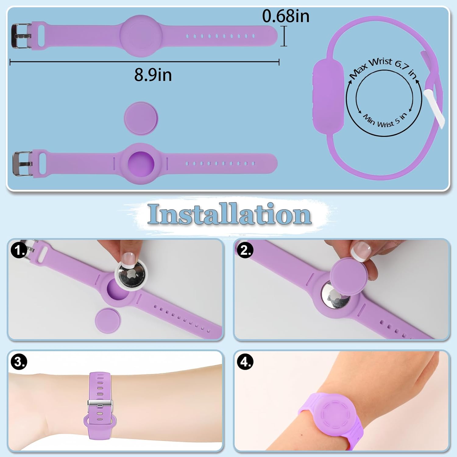Pulsera Airtag impermeable para niños, pulsera de silicona compatible con Apple Air Tag funda de soporte oculta, rastreador GPS antipérdida