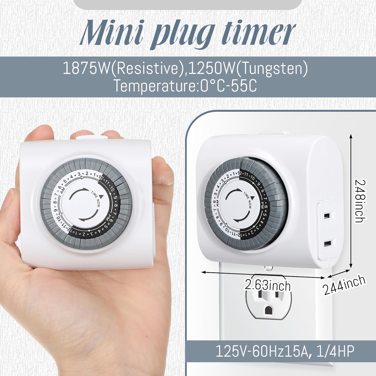 Temporizadores programables de 24 horas para enchufes eléctricos, temporizador mecánico de enchufe interior resistente, intervalos de 30 minutos,