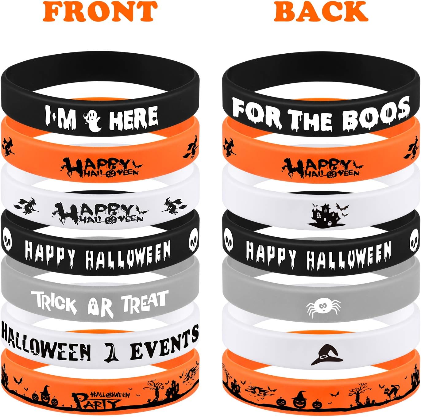 FEPITO 70 paquetes de pulseras de silicona para Halloween, 7 patrones clásicos de Halloween, pulseras de goma