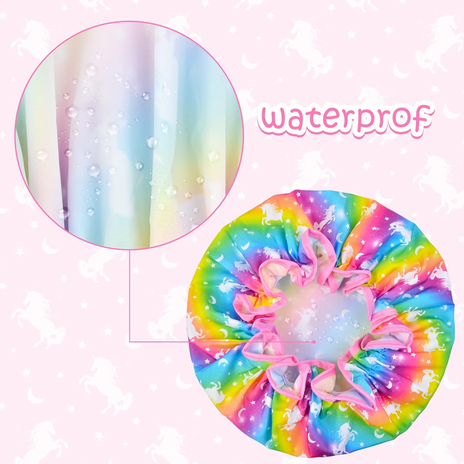 Gorro de ducha para niños, 3 piezas para niñas, bonito gorro de pelo de arco iris con banda elástica ancha, gorro de ducha de plástico reutilizable,