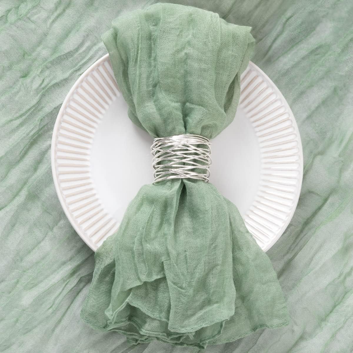 DeZerlor Paquete de 12 servilletas de tela verde salvia, estilo bohemio, de gasa, juego de 12 servilletas de lino y algodón suave para el día de San