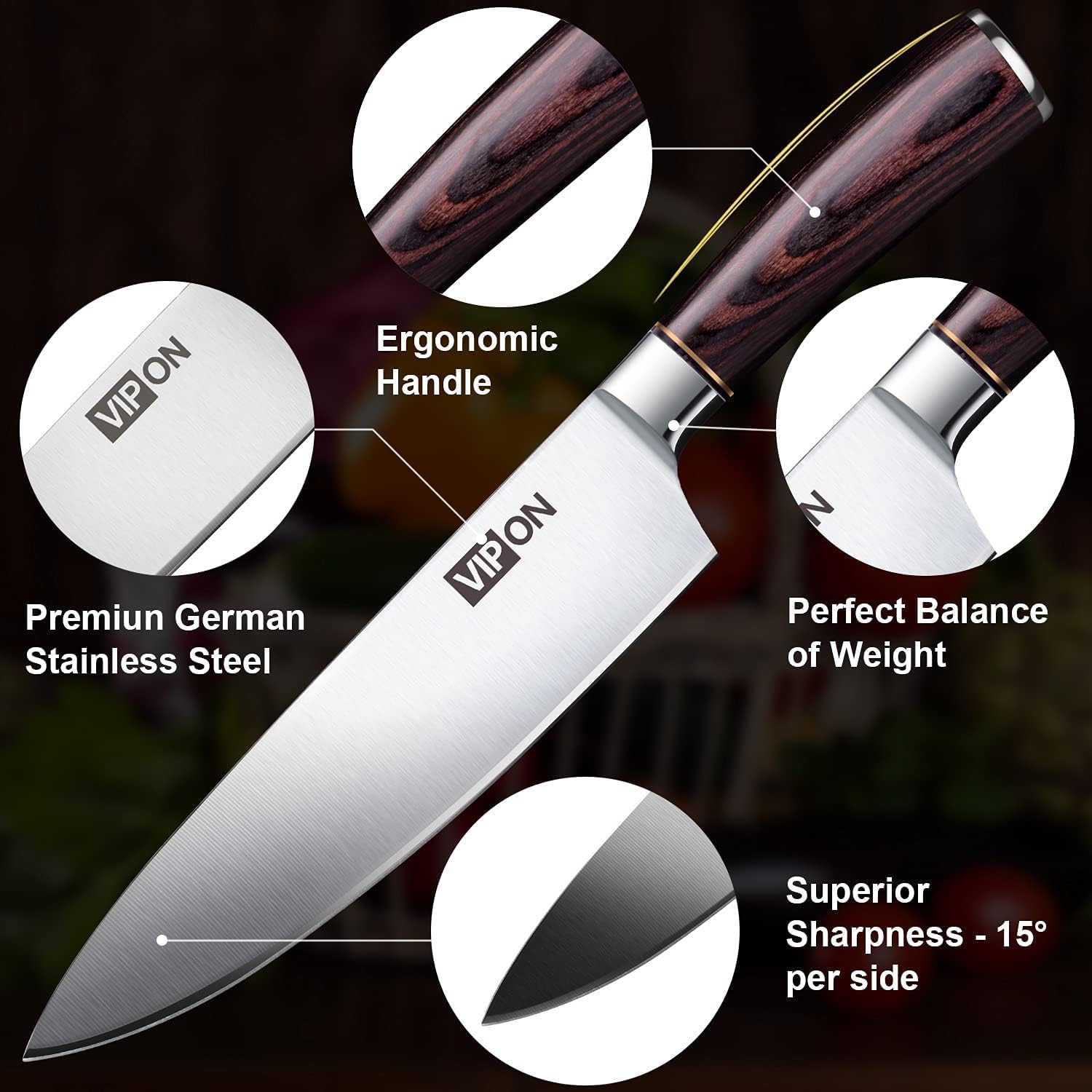 soufull 8-Inch, cuchillo de chef VG 10Acero Inoxidable Japonés Gyutou cuchillo con mango ergonómico