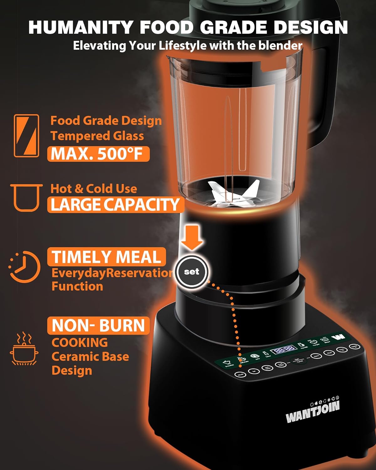 WantJoin Licuadora de cocina caliente y fría de 60 onzas, licuadora de alta velocidad de 24000 RPM con 9 programas de un solo toque, máquina de