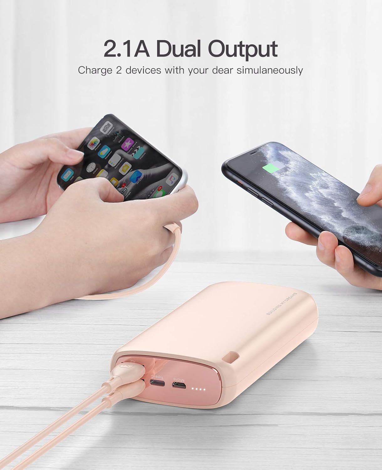 Kuulaa Pequeño cargador portátil iPhone 5000mAh con cable Lightning incorporado y 26800mAh de alta capacidad Banco de energía de doble salida batería