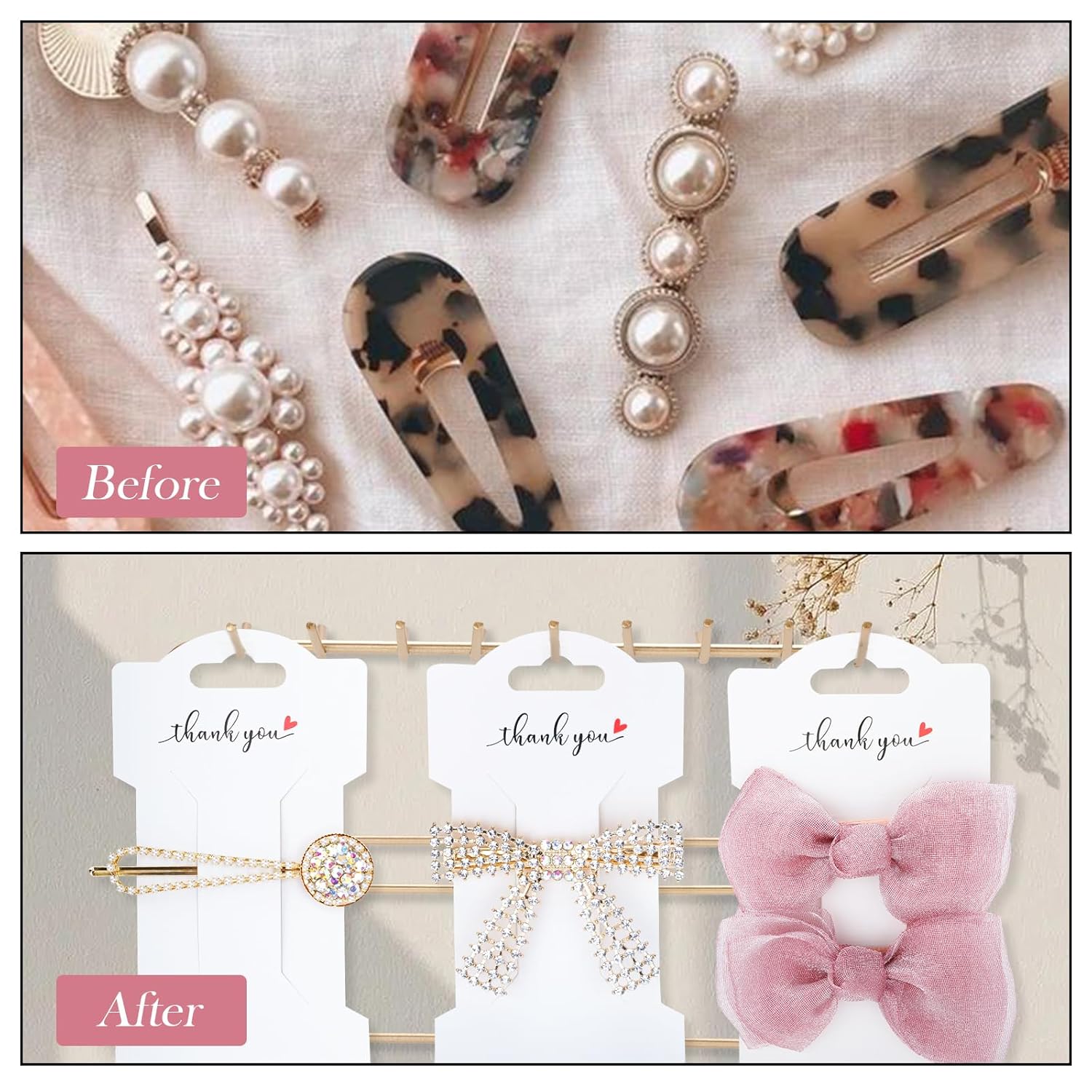 Anwyll Tarjetas de exhibición de lazo con clip para el cabello, tarjetas con clip de lazo para el cabello, pasadores de cabello blanco, tarjetas de