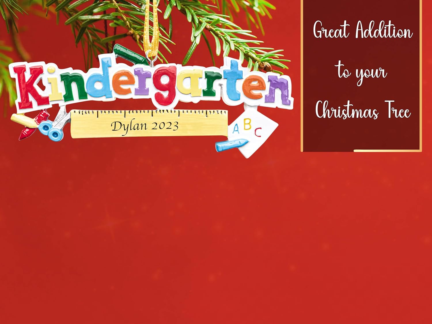 Adorno de Navidad personalizado para jardín de infantes 2023  Personalización gratuita  Decoración colorida de palabras con regla para el árbol de