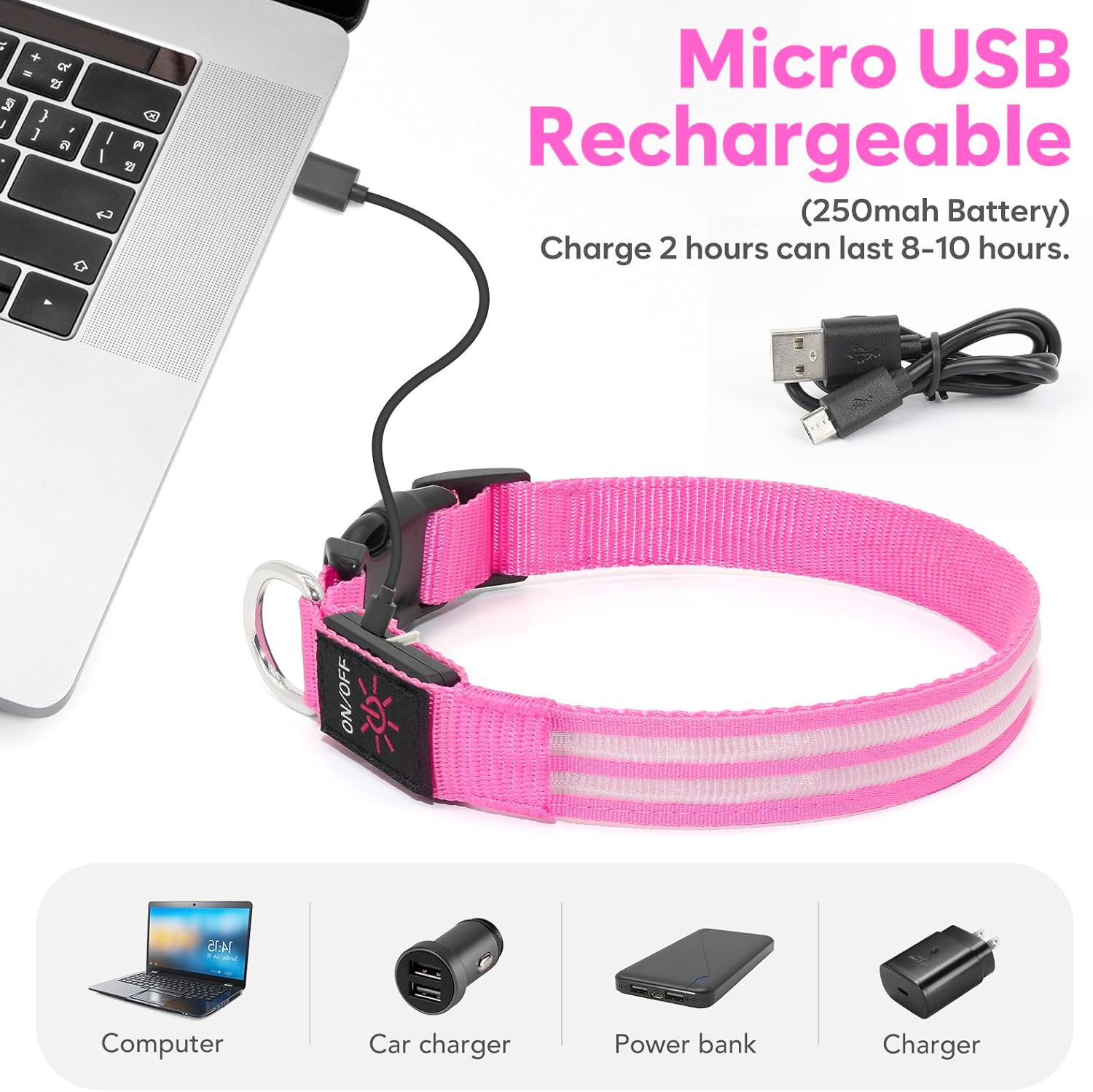Collares de perro con luz  Collares de perro recargables que brillan en la oscuridad, collar LED ajustable para perro, collar de mascota con luces