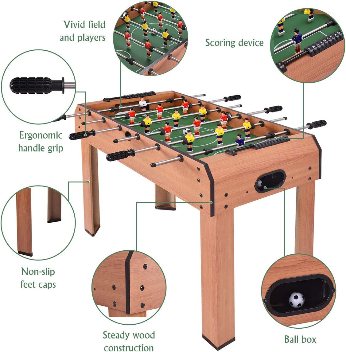 Giantex Mesa de futbolín de 37 pulgadas, mesa de juego de fútbol de competición de madera con 2 bolas, 2 soportes para tazas, futbolín de mesa