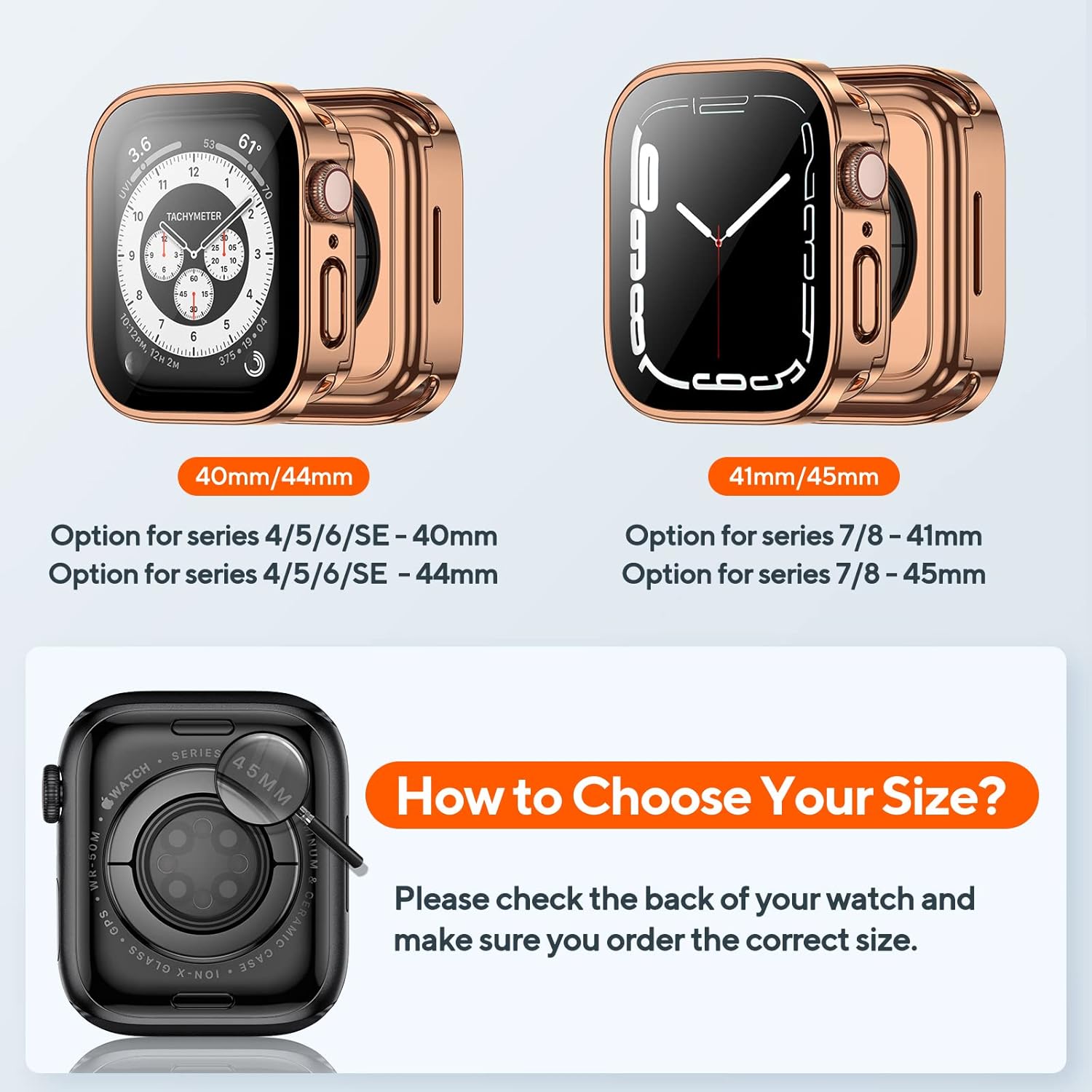 Paquete de 2 fundas impermeables 2 en 1 para Apple Watch Series SE SE2 6 5 4 1.575 pulgadas, borde recto PC parachoques delantero y trasero con