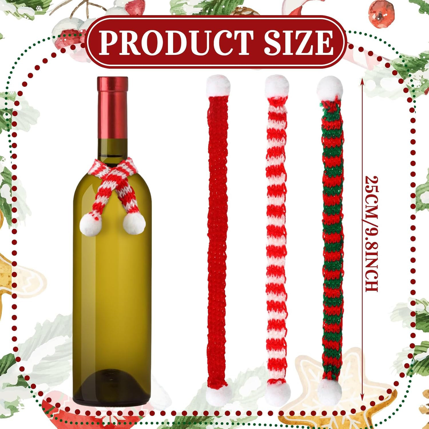 Mini bufandas navideñas de 7.9 x 0.6 pulgadas, bufanda de punto para mascotas, decoración de muñeca, muñeco de nieve, botella de vino, accesorio de